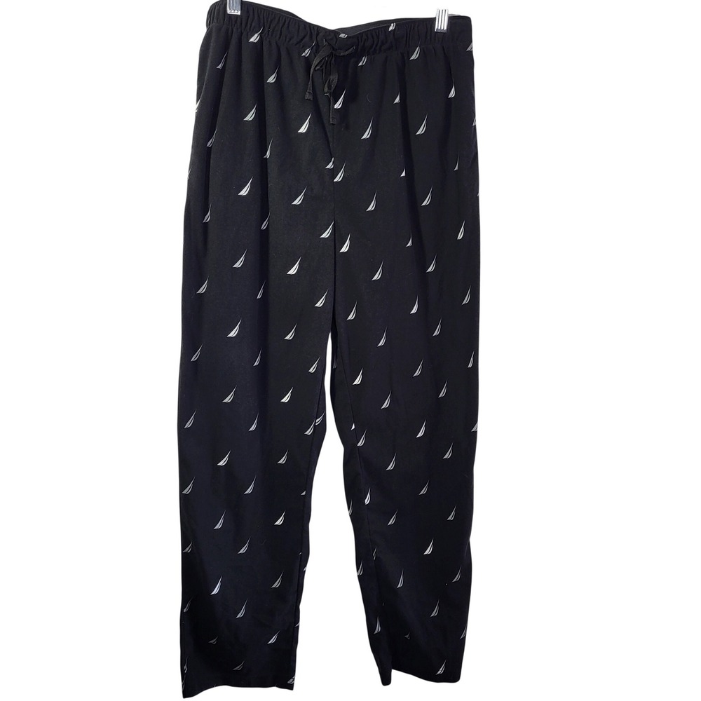 Nautica Pajama Pants Medium Black Sailboat Logo Sleepwear Lounge Pants CKP501